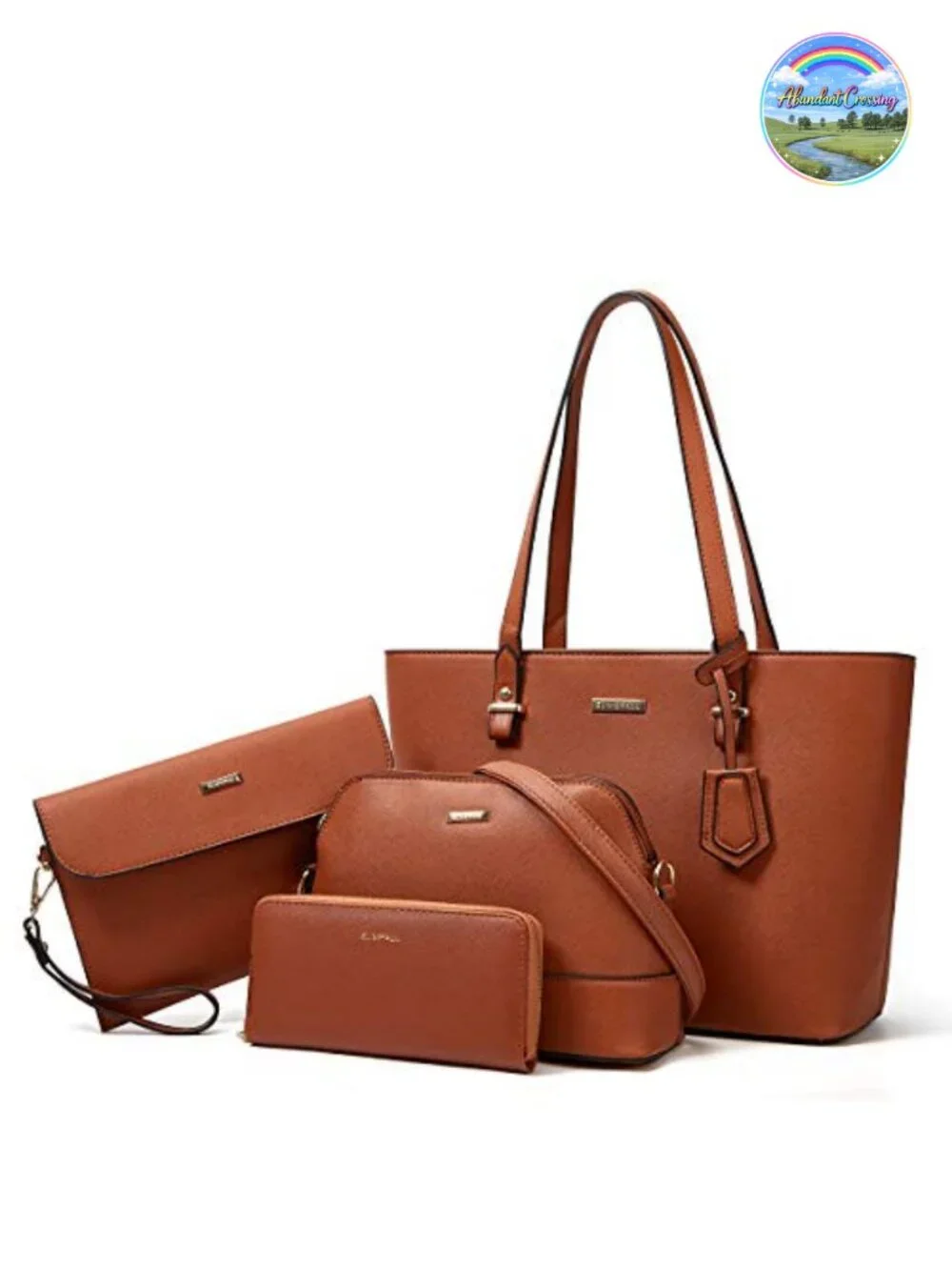 Vegan Leather Satchel Handbag & Wallet Set with Shoulder Strap